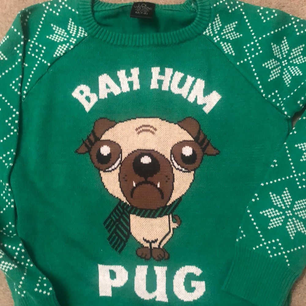 Ugly Christmas Sweater Bah Hum Pug Boy or Girl